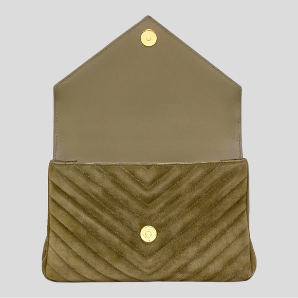 👜 🆕 Saint Laurent MEDIUM COLLEGE IN QUILTED SUEDE. Color: Loden Green - Picture 6 of 7